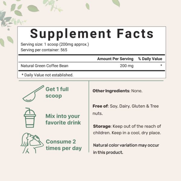 Version 1.0.0 Polvo puro de café verde sin rellenos con cafeína natural