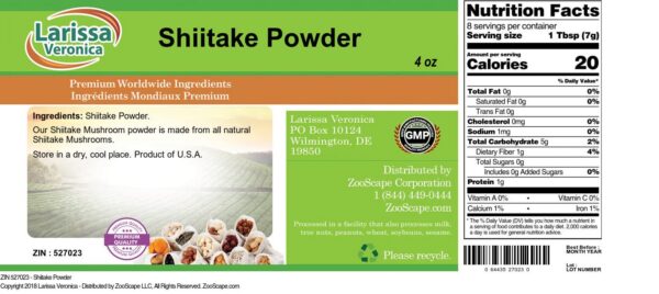 Polvo puro de Shiitake sin rellenos formato 4 oz