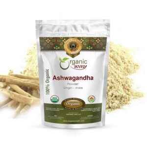 Polvo de raíz Ashwagandha Organic Way empaque frontal 8 onzas