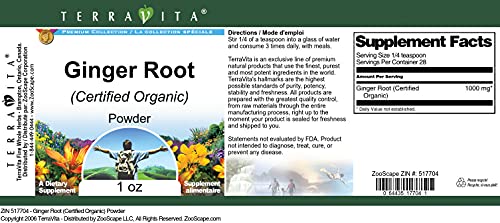 Polvo raíz de jengibre TerraVita certificado orgánico suplemento natural