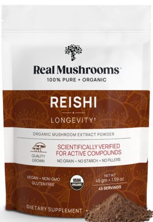 Version 1.0.0 Polvo de reishi Real Mushrooms para longevidad y sistema inmunológico