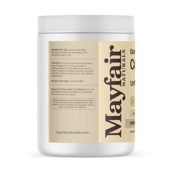 Polvo sin sabor calostro bovino Mayfair Naturals