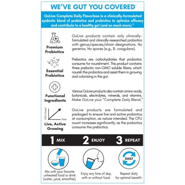Polvo sin sabor GoLive probiótico prebiótico 28 porciones para niños y adultos