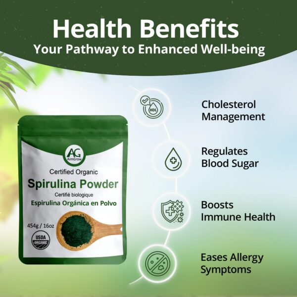 Polvo Spirulina Orgánico canadiense Aimgrow nutrición natural