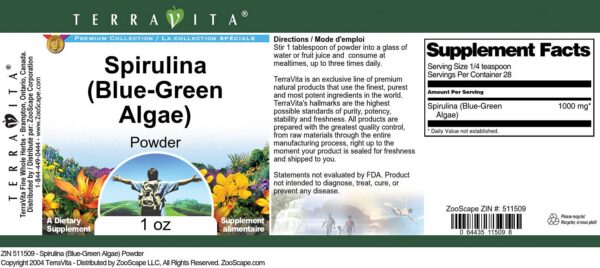 Polvo Spirulina TerraVita alga azul-verde esencia natural saludable