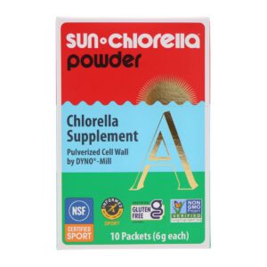 Polvo Sun Chlorella alga verde superalimento en envase