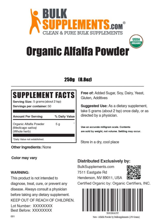 Polvo superalimento de alfalfa orgánico para bienestar