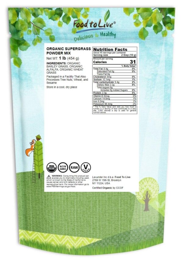 Polvo supergrass para batidos y licuados vegano kosher