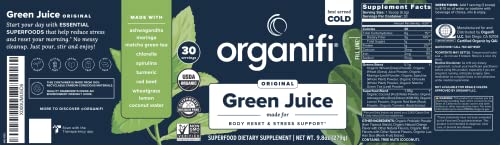 Polvo vegano Organifi Green Juice para bienestar y control de peso