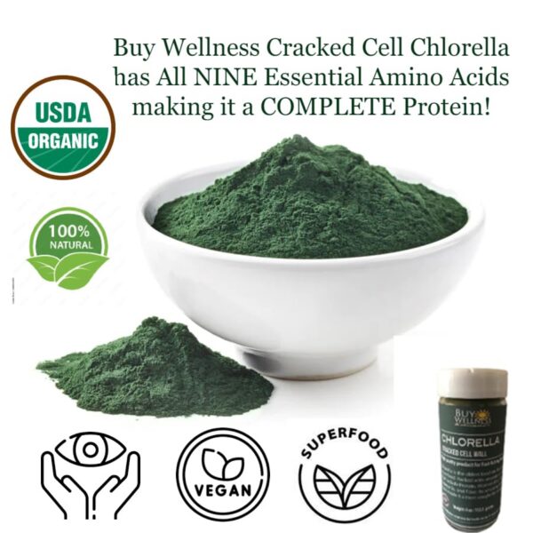 Version 1.0.0 Polvo verde Buy Wellness chlorella con vitaminas y proteínas