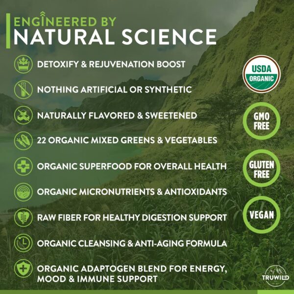 Version 1.0.0 Polvo verde superalimento TruWild mezcla antioxidantes y adaptógenos