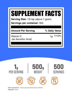 Polvo vitamina c BulkSupplements en bolsa