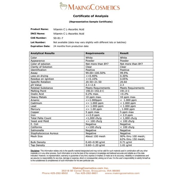 Polvo vitamina C puro detalle presentación MakingCosmetics