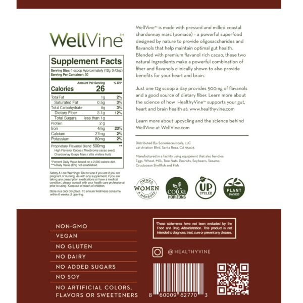 Version 1.0.0 Polvo WellVine mezcla nutritiva ingrediente uvas chardonnay