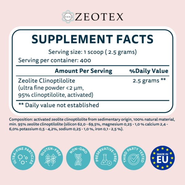 Polvo de zeolita Zeotex para limpiar colon y mejorar salud digestiva