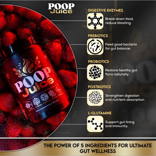 Poop Juice suplemento fibra prebiótica sabor durazno mango