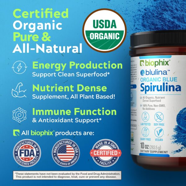 Porción polvo espirulina azul Biophix producto vegano