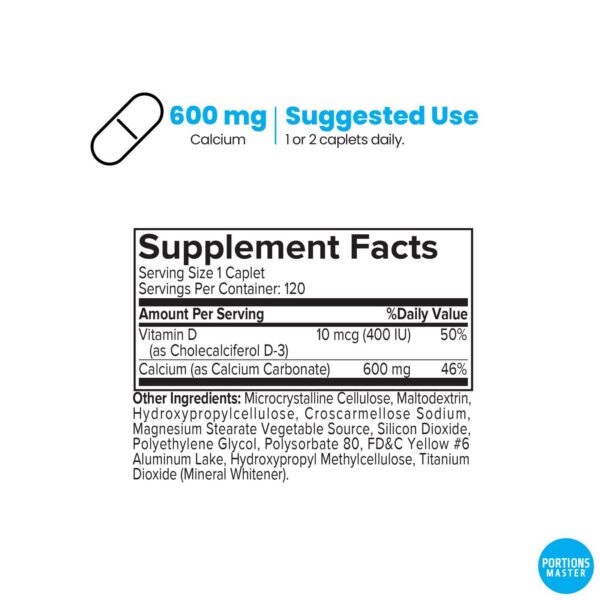 Etiqueta del suplemento Portions Master Calcium Mineral