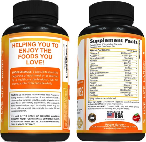 Etiqueta trasera de Potent Garden Digestive Enzymes