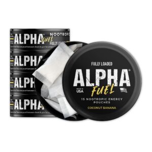 Pouches nootrópicos Fully Loaded Alpha Fuel sabor coco banana en lata