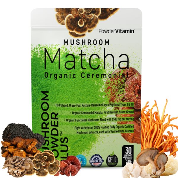 PowderVitamin Matcha Ceremonial Orgánico con hongos 30 porciones