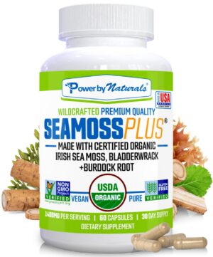 Frasco de cápsulas Power By Naturals Sea Moss Plus musgo orgánico