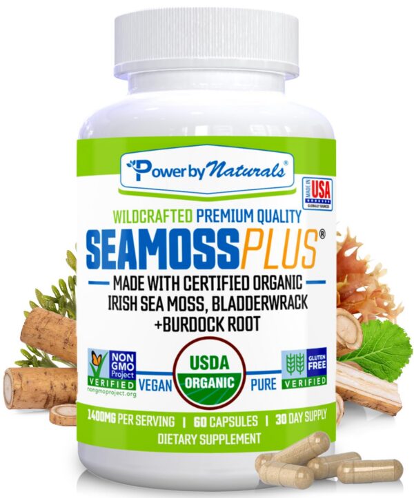 Frasco de cápsulas Power By Naturals Sea Moss Plus musgo orgánico