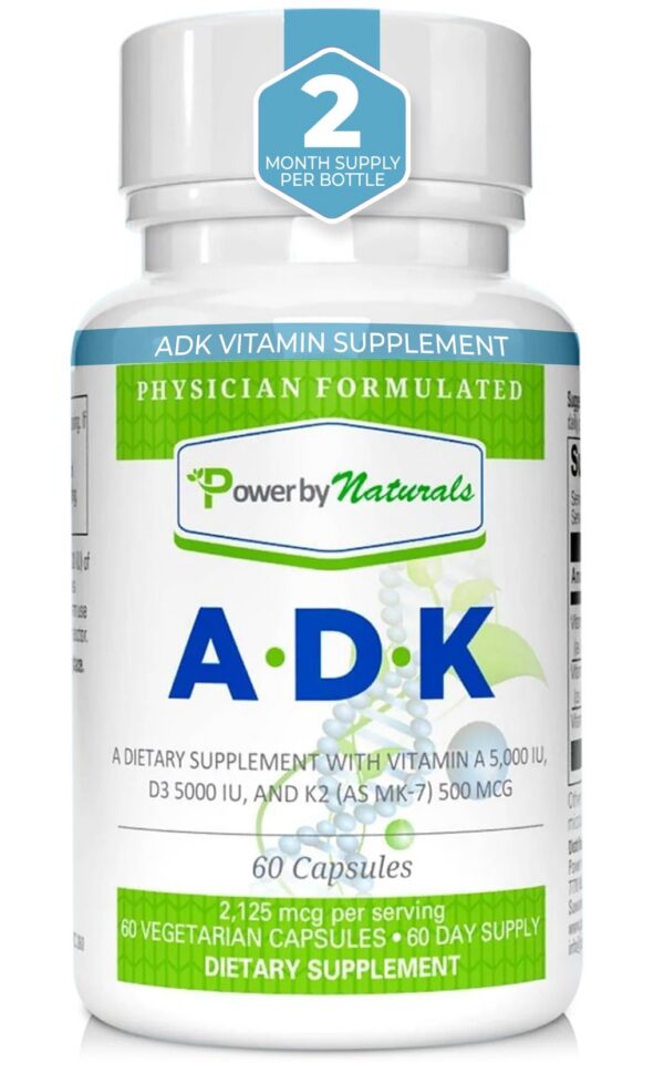 Power By Naturals suplemento vitamina ADK frasco 60 capsulas