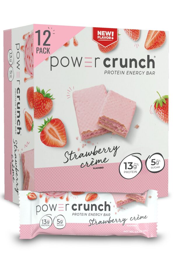 Version 1.0.0 Power Crunch barra proteina sabor fresa crema