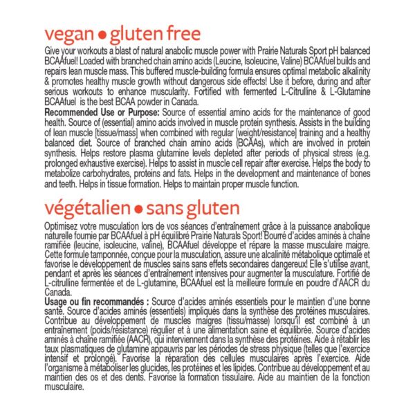 Etiqueta del Prairie Naturals BCAA Fuel