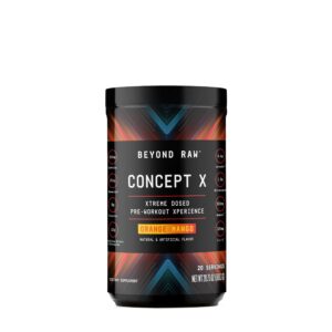 Polvo pre-entrenamiento BEYOND RAW Concept X etiqueta