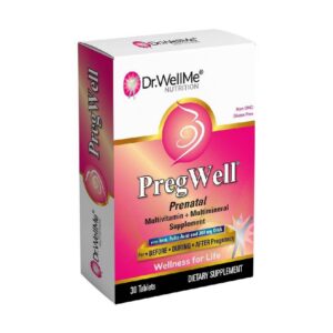 Frente de la etiqueta PregWell Prenatal Multivitaminas