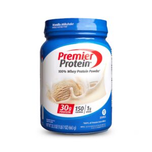 Frente de Premier Protein Vanilla Milkshake en polvo