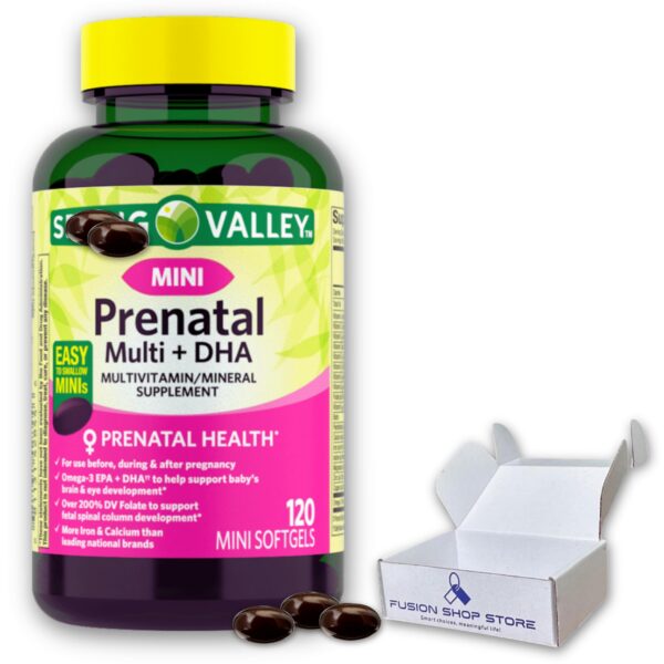 Version 1.0.0 Frasco frontal de vitaminas prenatales 120 cápsulas blandas