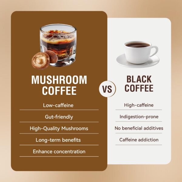 Preparación de café de hongos con aceite MCT y hongos adaptogénicos