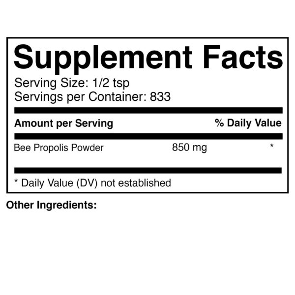 Propóleo polvo etiqueta de ingredientes