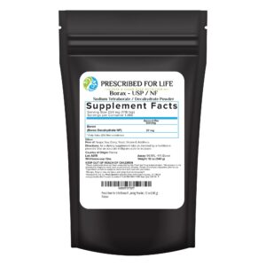 Version 1.0.0 Polvo borax Prescribed for Life, etiqueta frontal