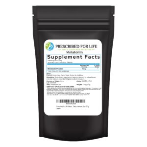 Prescribed For Life polvo de melatonina natural frasco y bolsa resealable