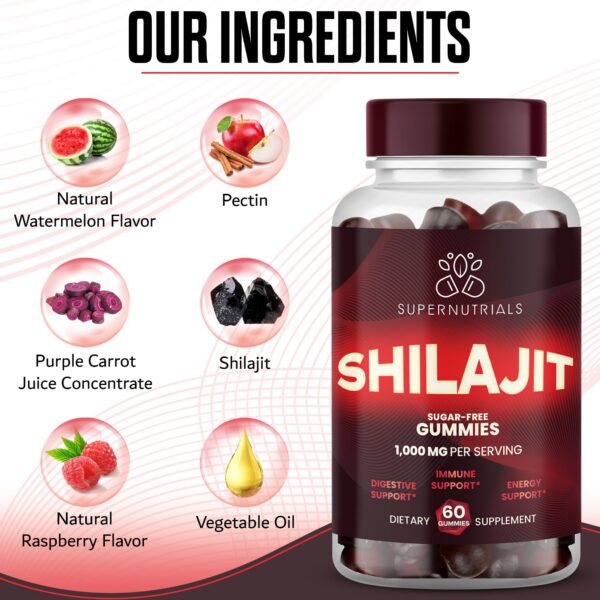 Presentación 60 gomitas Shilajit sin azúcar y veganas