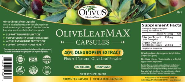 Presentación del extracto de hoja de olivo OliveLeafMAX frasco