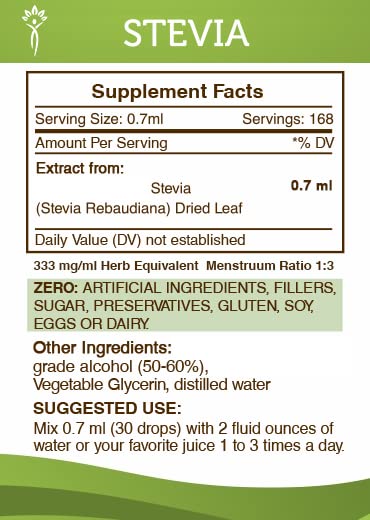 Presentación del producto stevia extracto 4 FL OZ