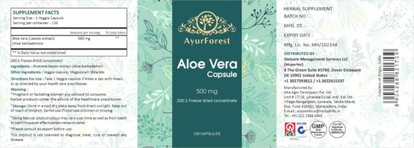 Cápsulas Aloe Vera Ayurforest presentación superior