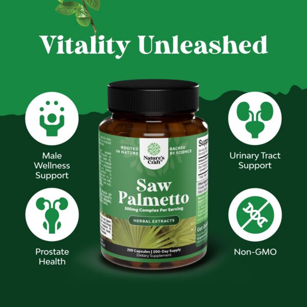 Presentación del suplemento con 500mg por porción para salud del cabello y próstata