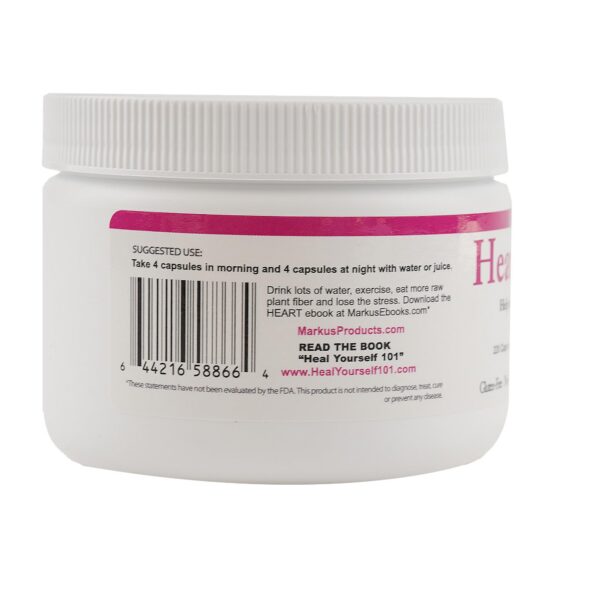 Version 1.0.0 Presentación del suplemento cápsulas fórmula corazón en un frasco.