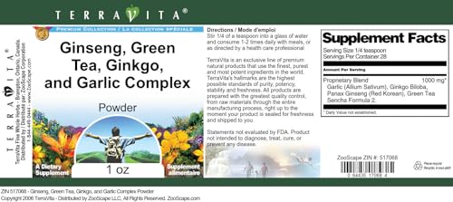 Presentación suplemento natural Ginseng Té Verde Ginkgo Ajo