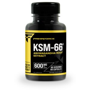 Botella Primaforce KSM-66 Ashwagandha con 60 cápsulas veganas
