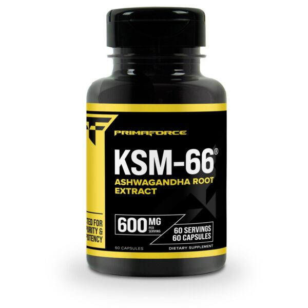 Botella Primaforce KSM-66 Ashwagandha con 60 cápsulas veganas