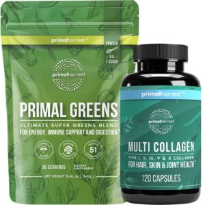 Frente del envase Primal Harvest Super Greens y Multi Collagen