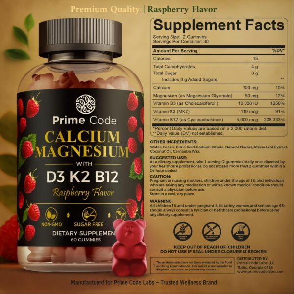 Etiqueta lateral de Prime Code Calcium Gummies 5 en 1