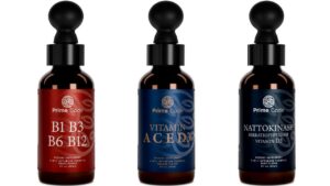 Version 1.0.0 Frasco con etiqueta Prime Code gotas vitaminas